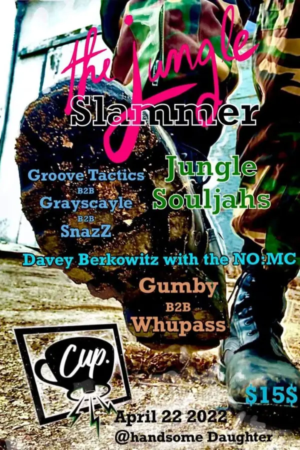 the Jungle Slammer flyer — a close crop of a boot and camouflage trousers